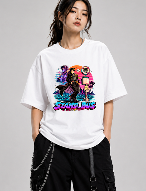 Stand Bus Stop Synthwave Retro Delinquent Anime Parody Art