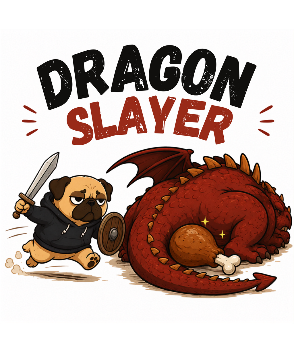 Dragon Slayer Pug Warrior Fantasy RPG Funny Dog Streetwear