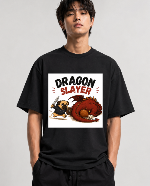 Dragon Slayer Pug Warrior Fantasy RPG Funny Dog Streetwear