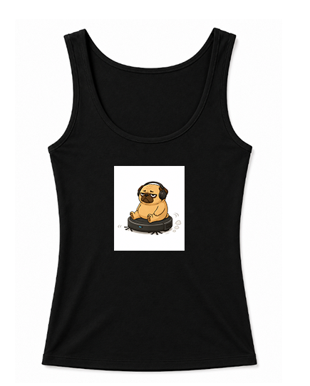 Lazy Pug Riding Vacuum Robot Headphone Funny Dog Meme