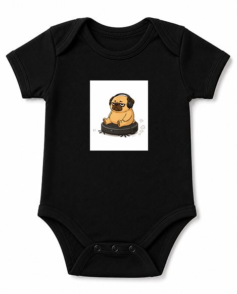 Lazy Pug Riding Vacuum Robot Headphone Funny Dog Meme