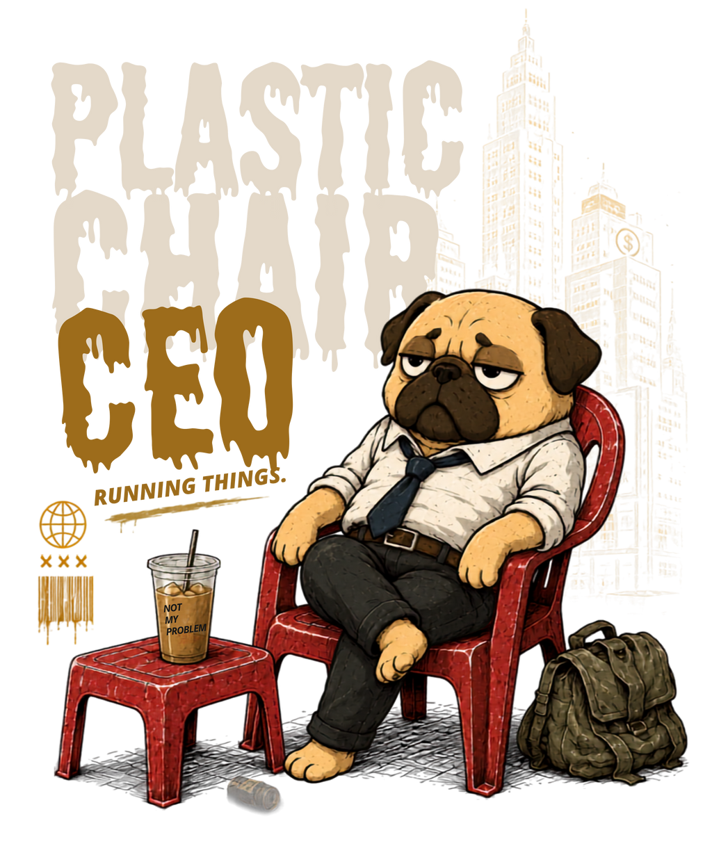 Plastic Chair CEO Lazy Pug Funny Office Burnout Streetwear