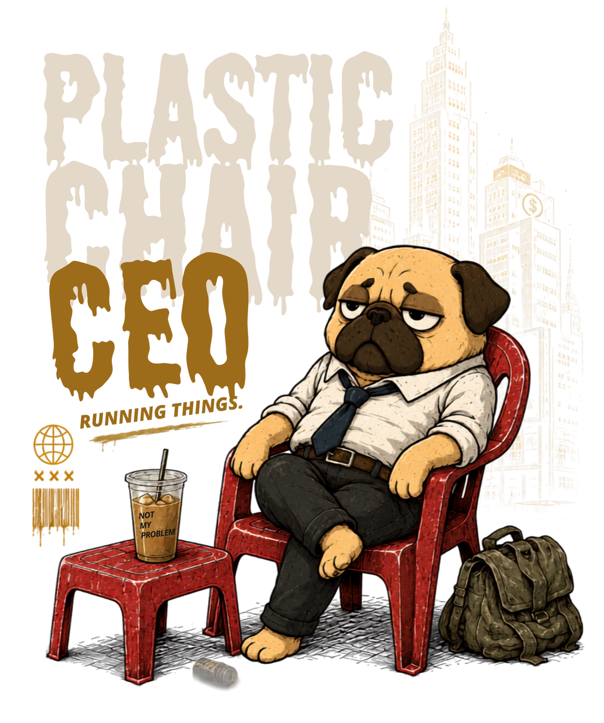 Plastic Chair CEO Lazy Pug Funny Office Burnout Streetwear