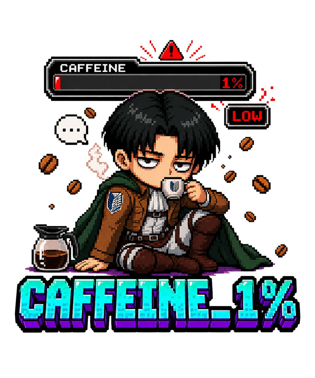 Caffeine 1% Low Battery Captain Pixel Art Anime Streetwear