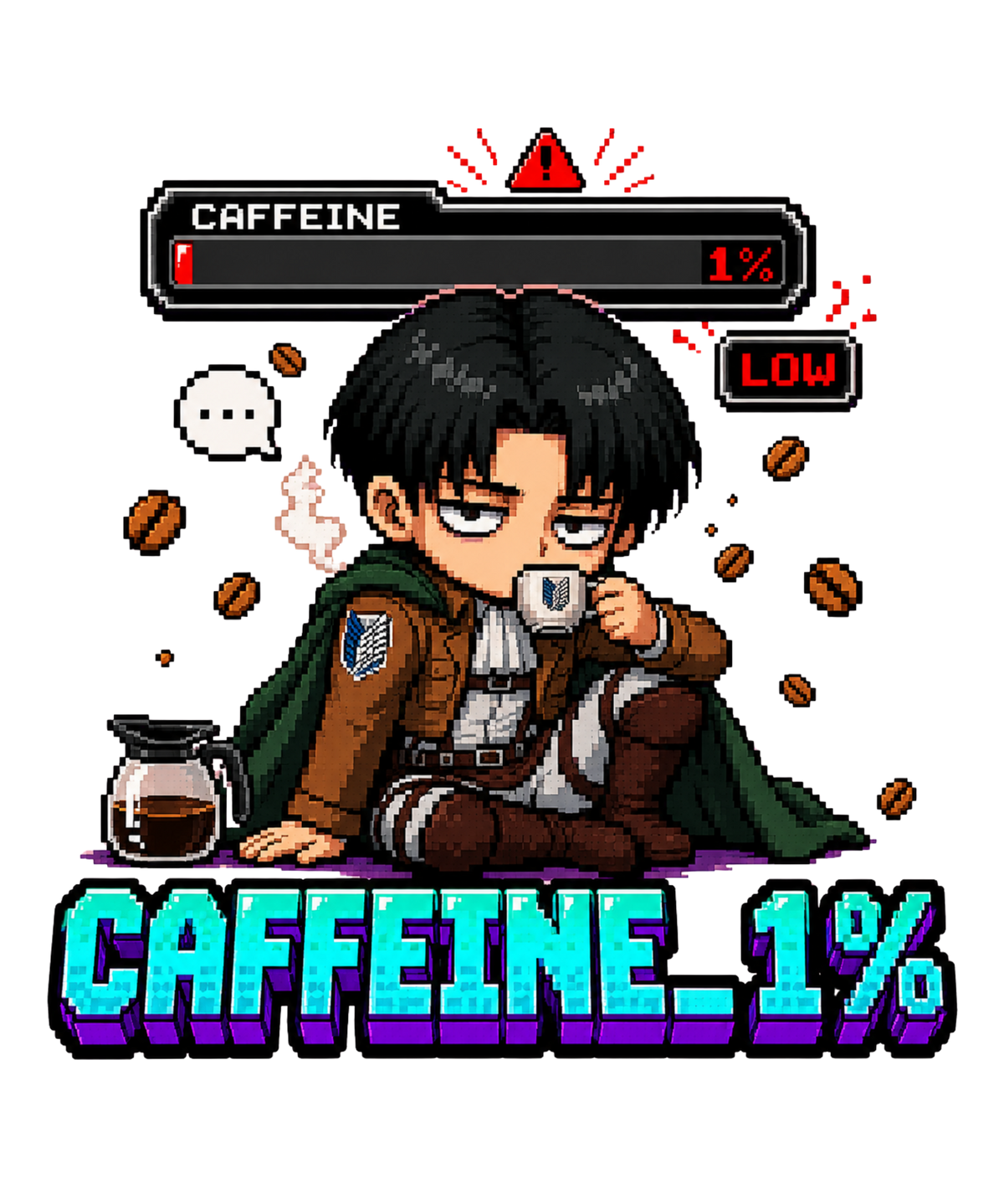 Caffeine 1% Low Battery Captain Pixel Art Anime Streetwear