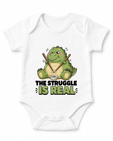 The Struggle Is Real - Cute Dinosaur Chopsticks Funny Food Graphic T-Shirt