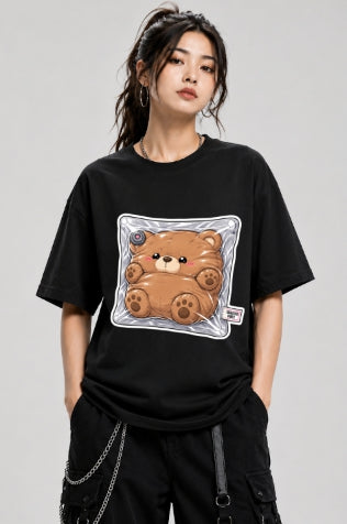 Squeezed Vibes - Cute Vacuum Sealed Teddy Bear Introvert Graphic T-Shirt