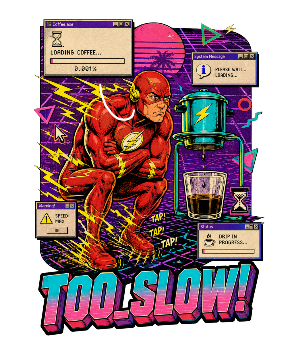 Too Slow Speedster Waiting For Drip Coffee Retro Synthwave
