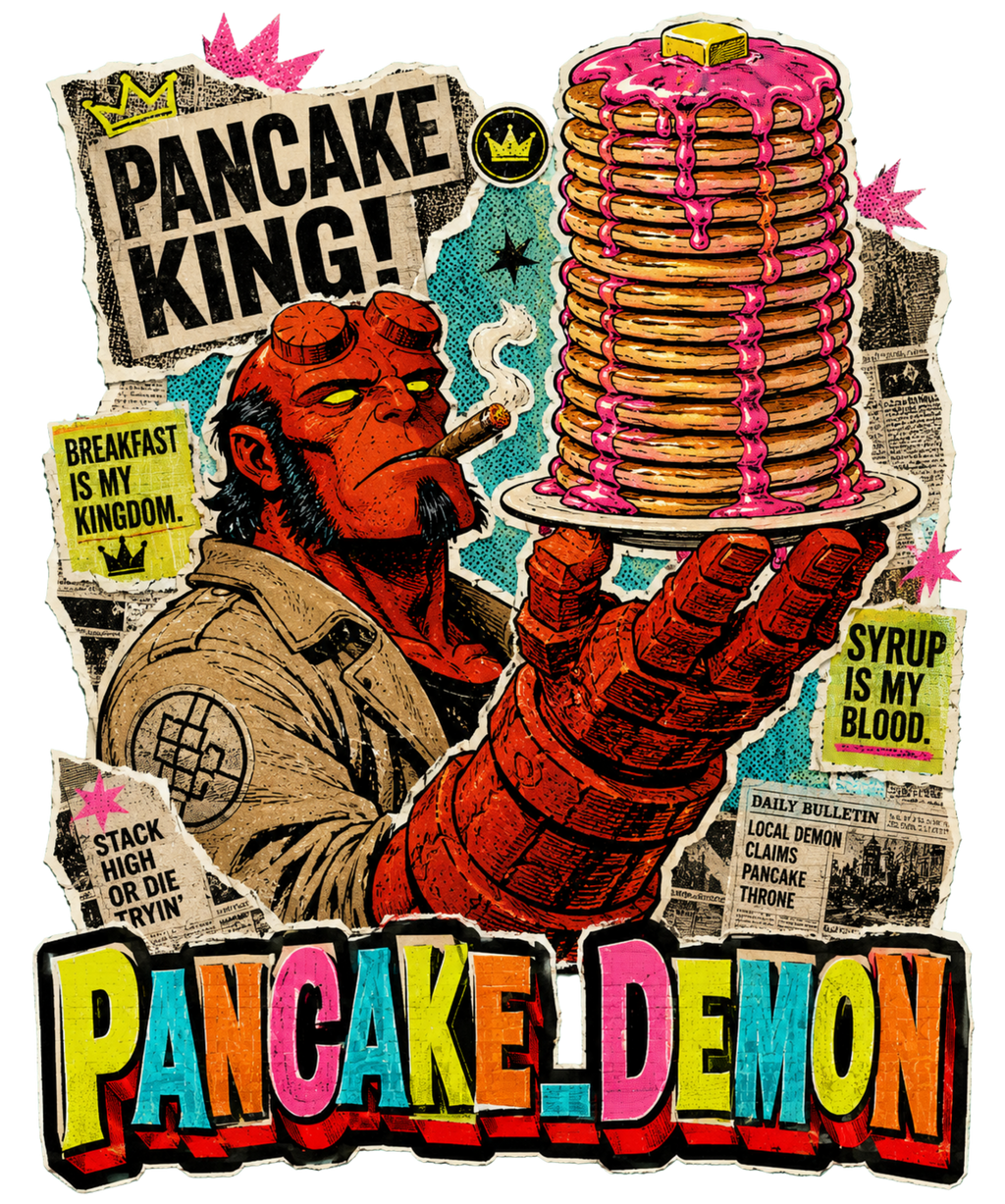 Hellboy Pancake King Demon Breakfast Retro Comic