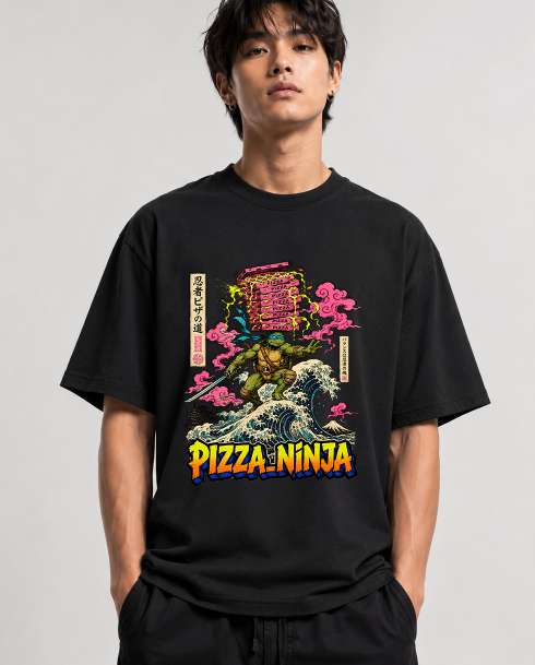 Pizza Ninja Leonardo Surfing Great Wave Japanese Ukiyo-e