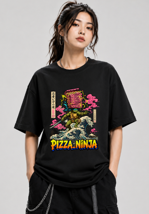 Pizza Ninja Leonardo Surfing Great Wave Japanese Ukiyo-e