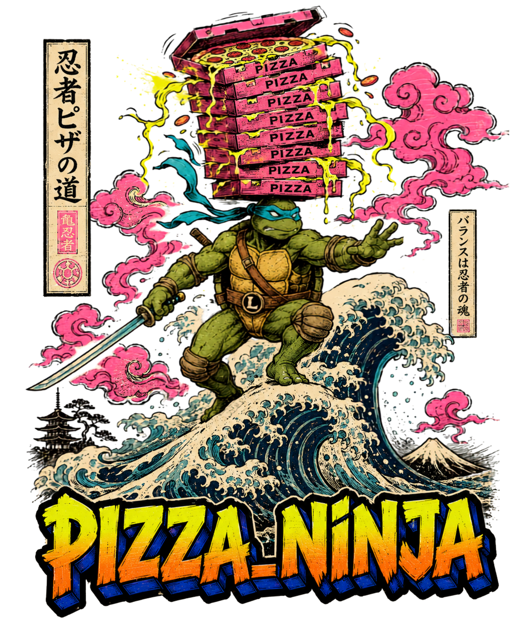 Pizza Ninja Leonardo Surfing Great Wave Japanese Ukiyo-e