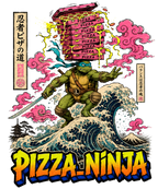 Pizza Ninja Leonardo Surfing Great Wave Japanese Ukiyo-e