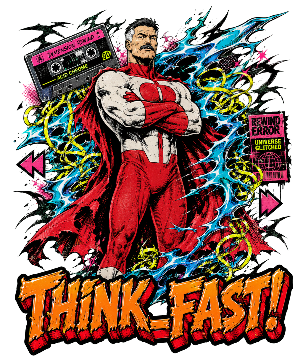 Think Fast Omni-Man Retro Cassette Glitch Comic