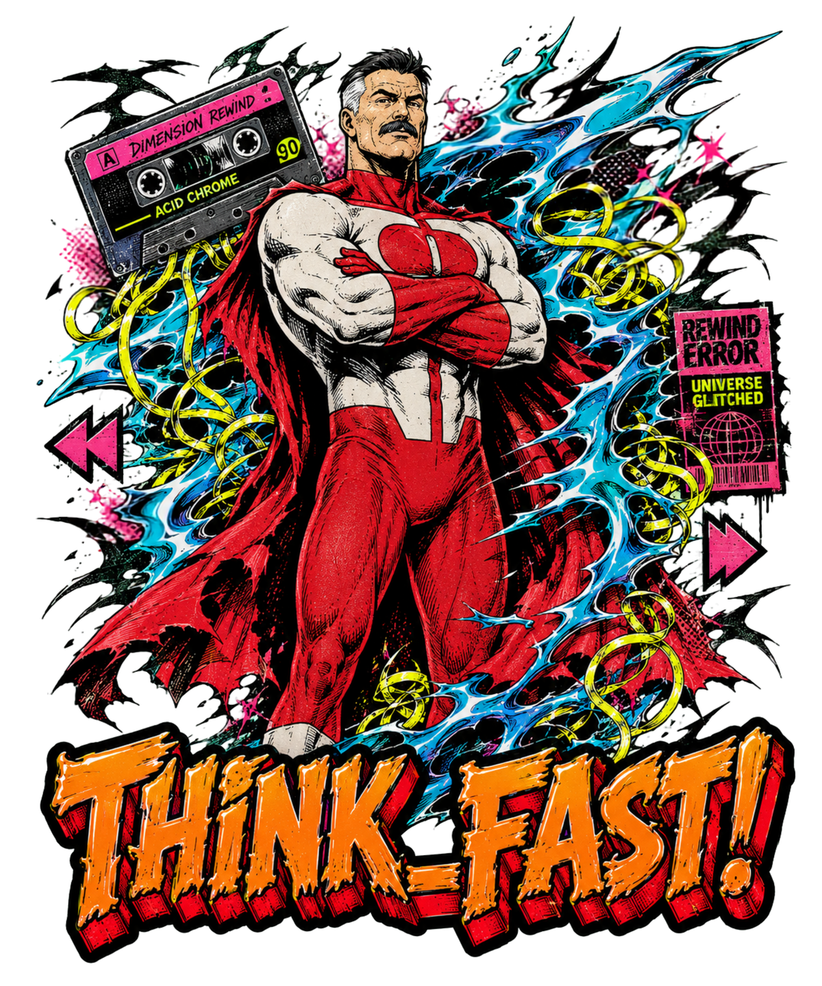 Think Fast Omni-Man Retro Cassette Glitch Comic