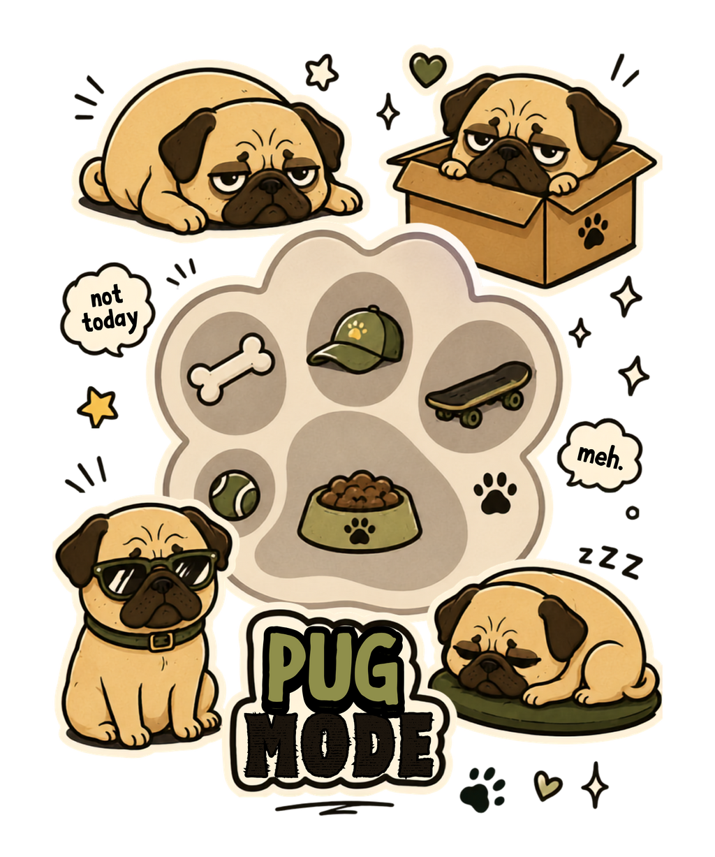 Pug Mode Cute Funny Lazy Dog Sticker Pack Aesthetic Pet Art
