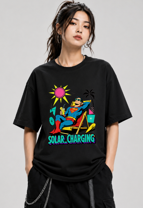 Solar Charging Superman Sunbathing Retro Mid-Century Comic