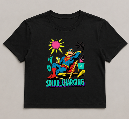 Solar Charging Superman Sunbathing Retro Mid-Century Comic