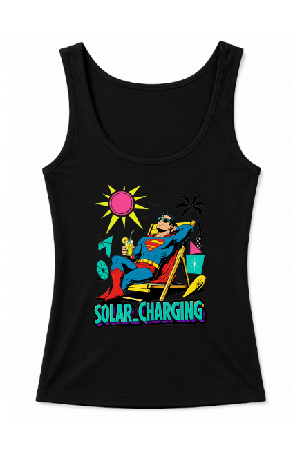Solar Charging Superman Sunbathing Retro Mid-Century Comic