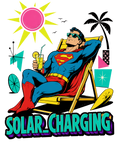 Solar Charging Superman Sunbathing Retro Mid-Century Comic