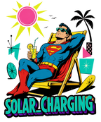 Solar Charging Superman Sunbathing Retro Mid-Century Comic