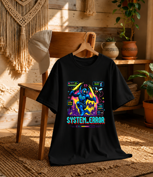 System Error Blue Beetle Mosquito 8-Bit Pixel Art Retro Gaming