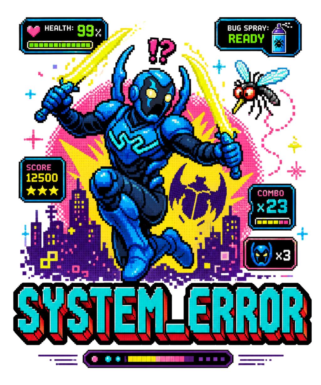 System Error Blue Beetle Mosquito 8-Bit Pixel Art Retro Gaming