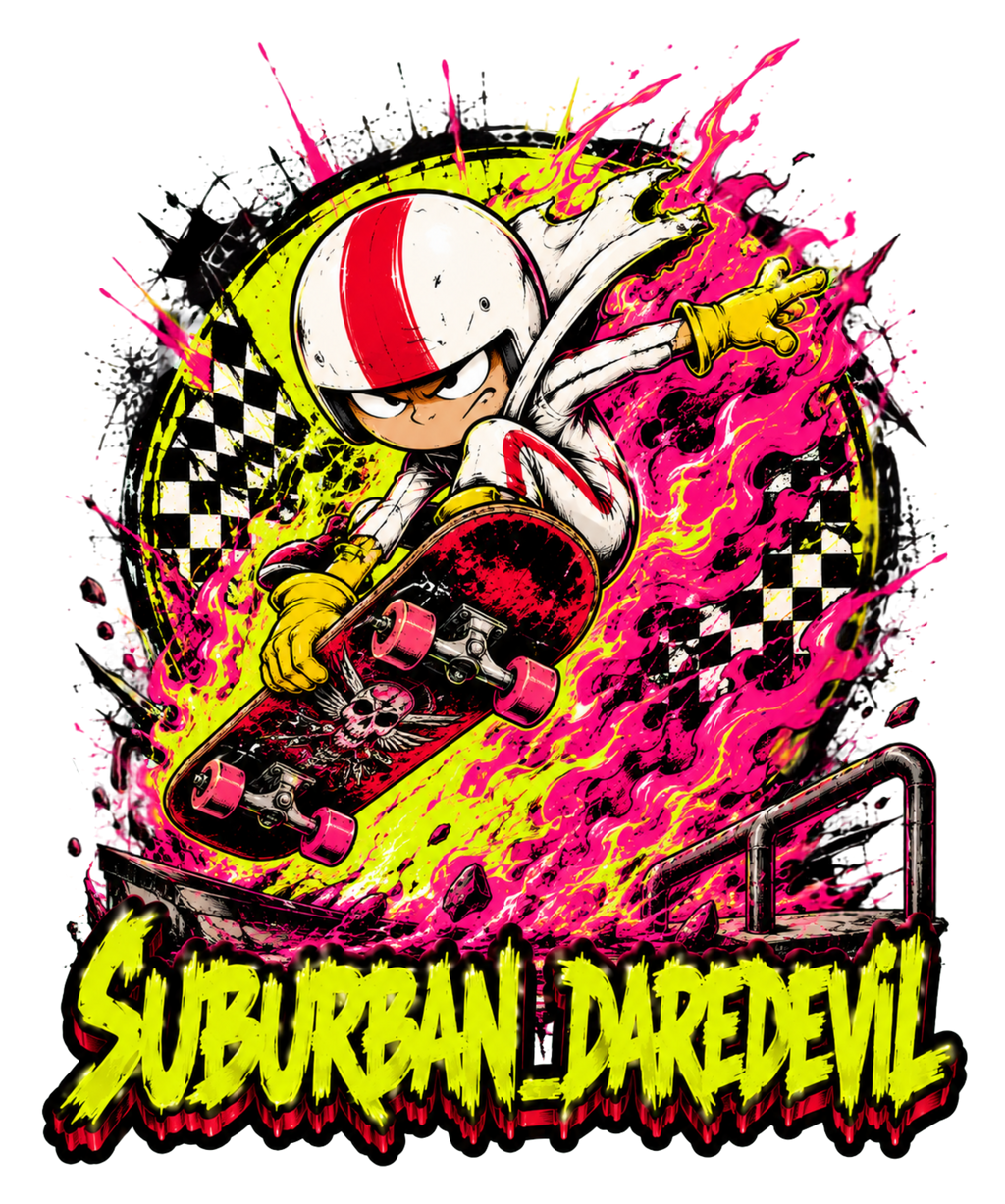 Suburban Daredevil Kick Skater Vintage Stunt Cartoon