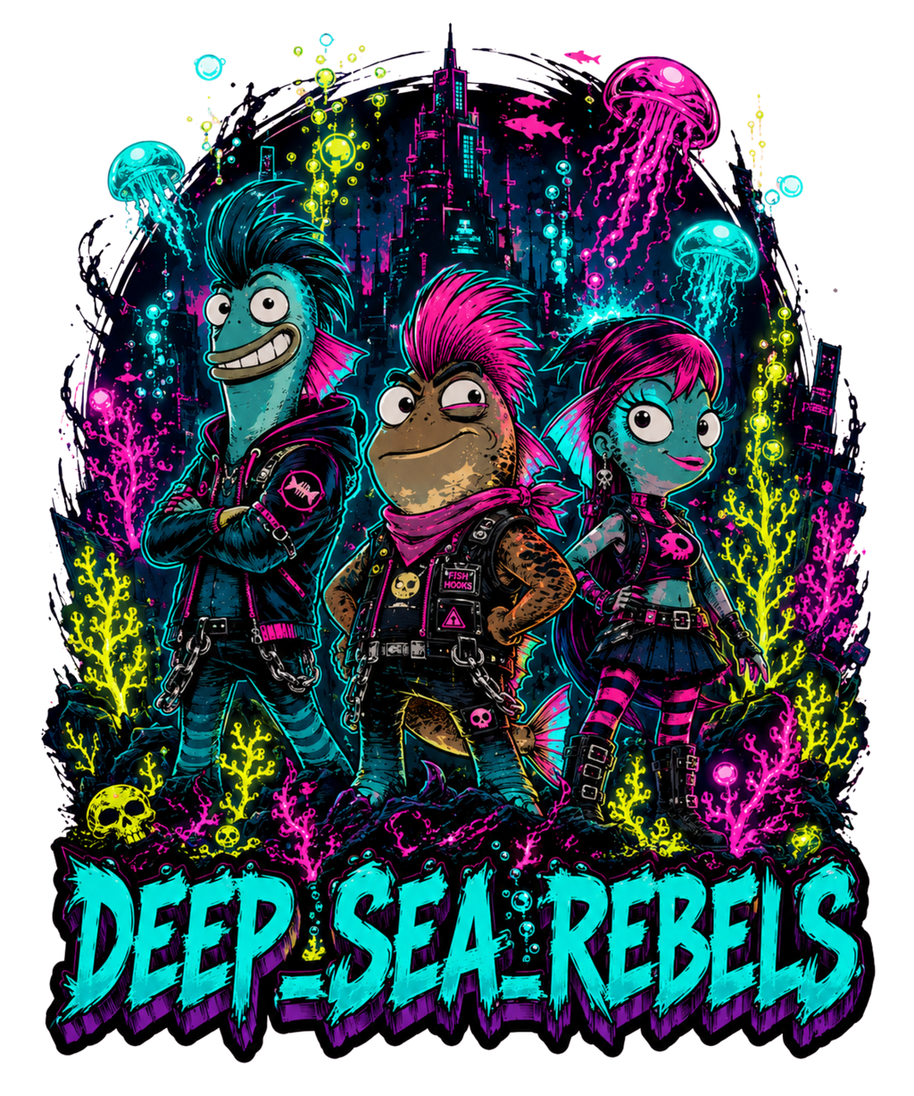 Deep Sea Rebels Fish Hooks Punk Rock Neon Underwater