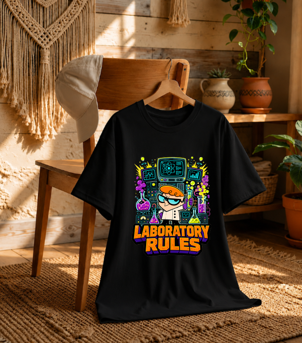 Laboratory Rules Dexter Boy Genius Science Retro Cartoon