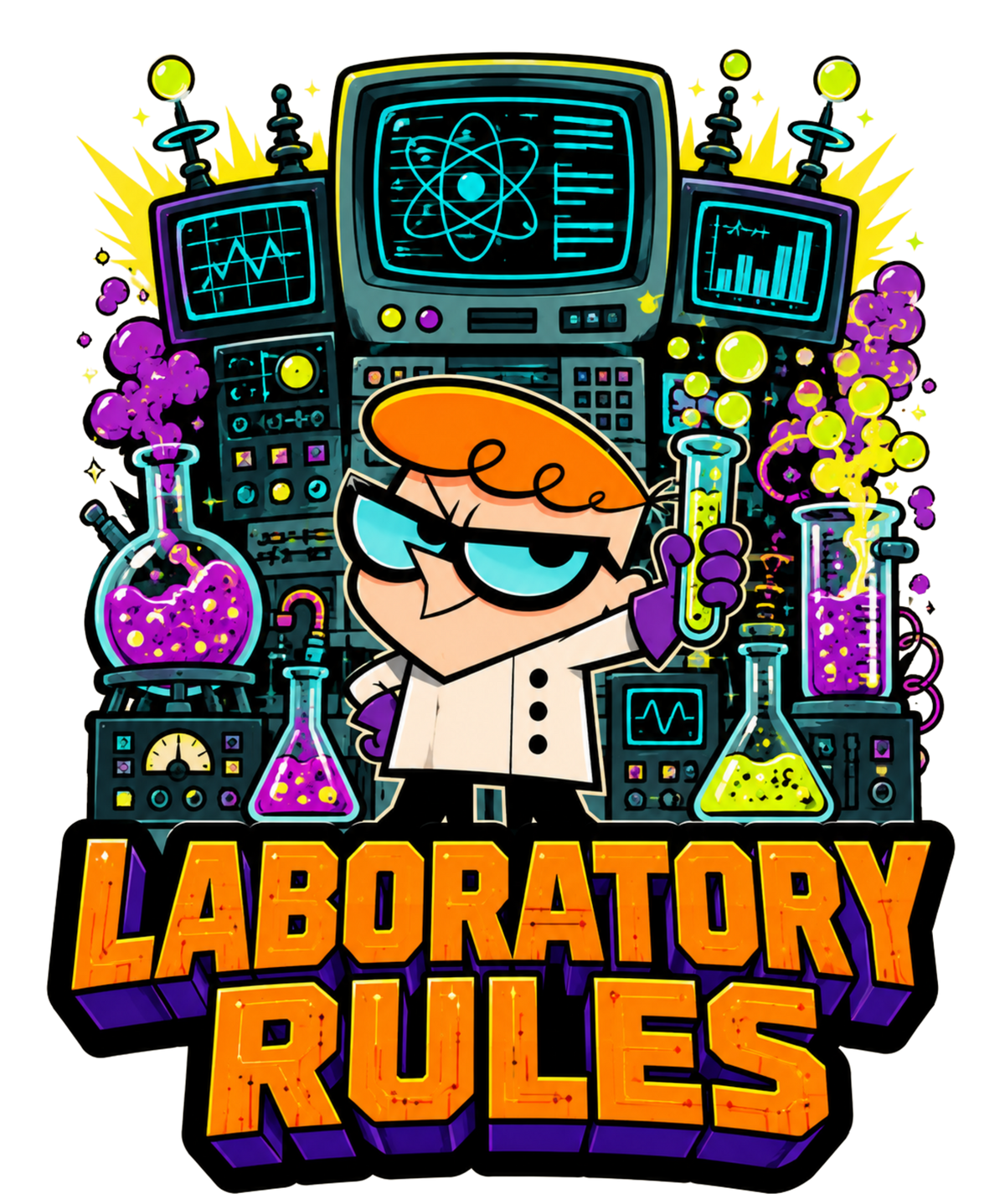 Laboratory Rules Dexter Boy Genius Science Retro Cartoon