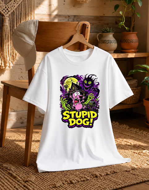 Stupid Dog Nowhere Farmhouse Horror Pink Dog Retro Cartoon