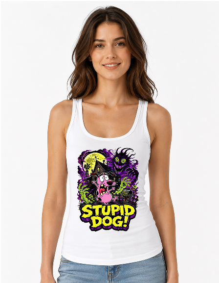 Stupid Dog Nowhere Farmhouse Horror Pink Dog Retro Cartoon