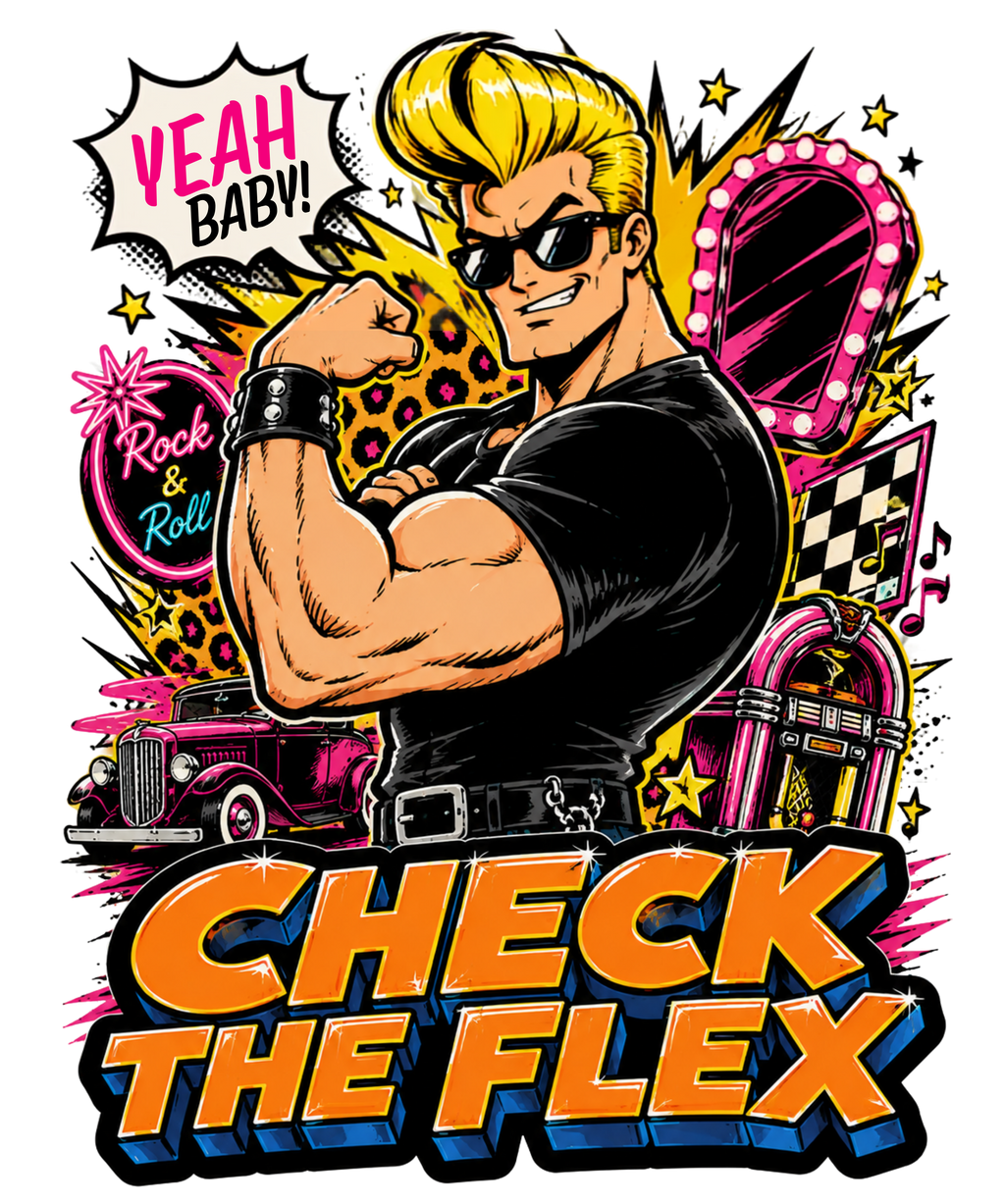 Check The Flex Johnny Bicep Retro Rockabilly 90s Cartoon