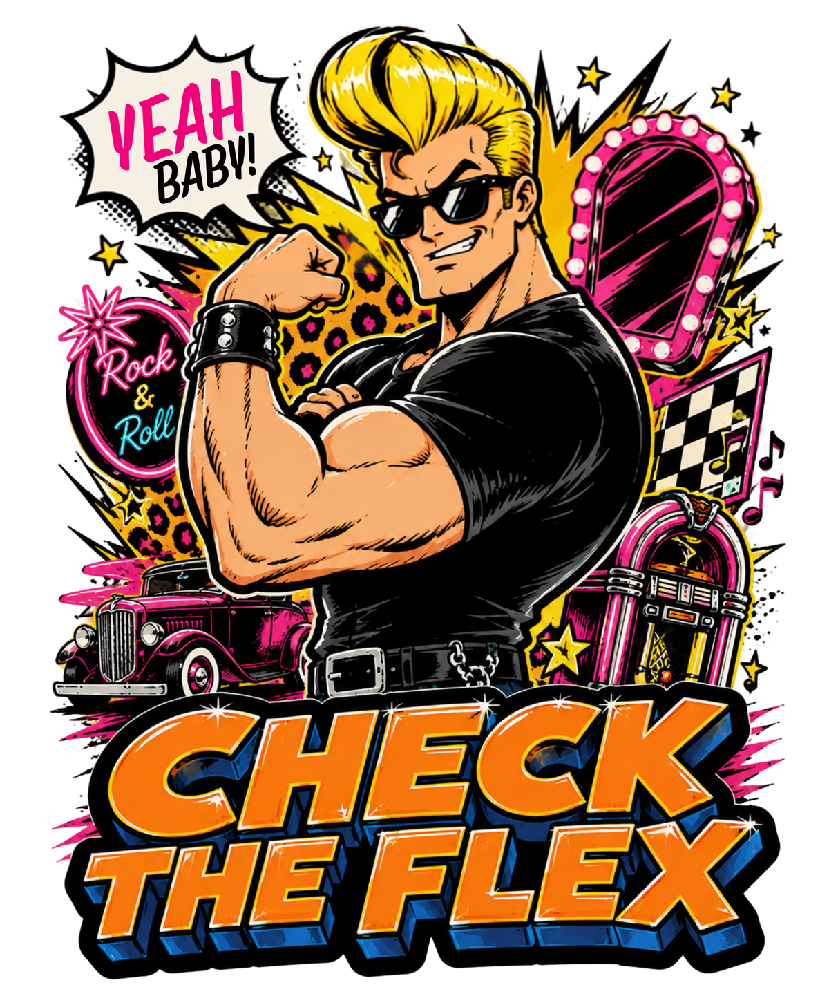 Check The Flex Johnny Bicep Retro Rockabilly 90s Cartoon