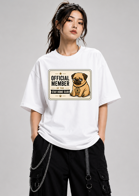 Official Member Stay Home Club Funny Lazy Pug Vintage Dog Badge