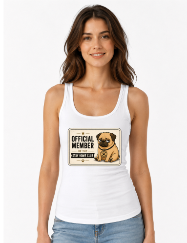 Official Member Stay Home Club Funny Lazy Pug Vintage Dog Badge