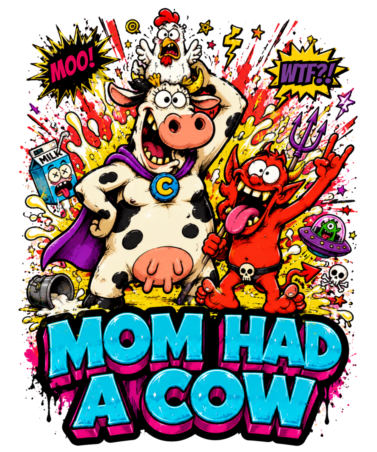 Mom Had A Cow Supercow Chicken Red Guy 90s Cartoon Parody