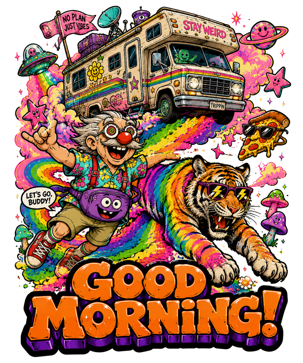 Good Morning Uncle Grandpa Giant Realistic Flying Tiger RV Retro Psychedelic
