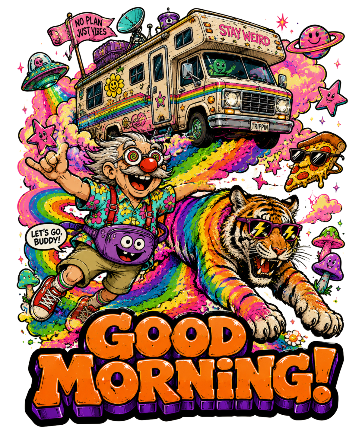 Good Morning Uncle Grandpa Giant Realistic Flying Tiger RV Retro Psychedelic