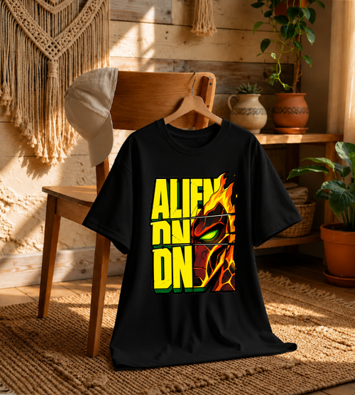 Alien Pyronite Heatblast Fiery Split Typography Retro Cartoon