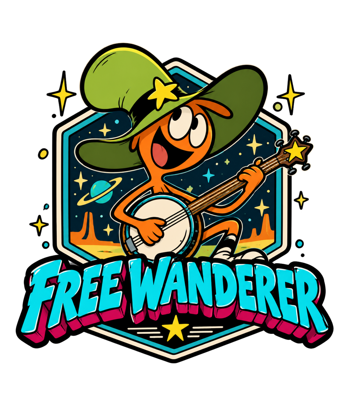 Free Wanderer Banjo Cosmic Space Retro Cartoon