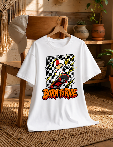 Born To Ride Stunt Skateboard Cartoon Daredevil