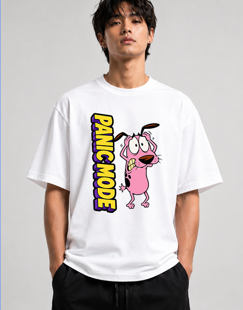 Panic Mode Scared Pink Dog Retro Cartoon