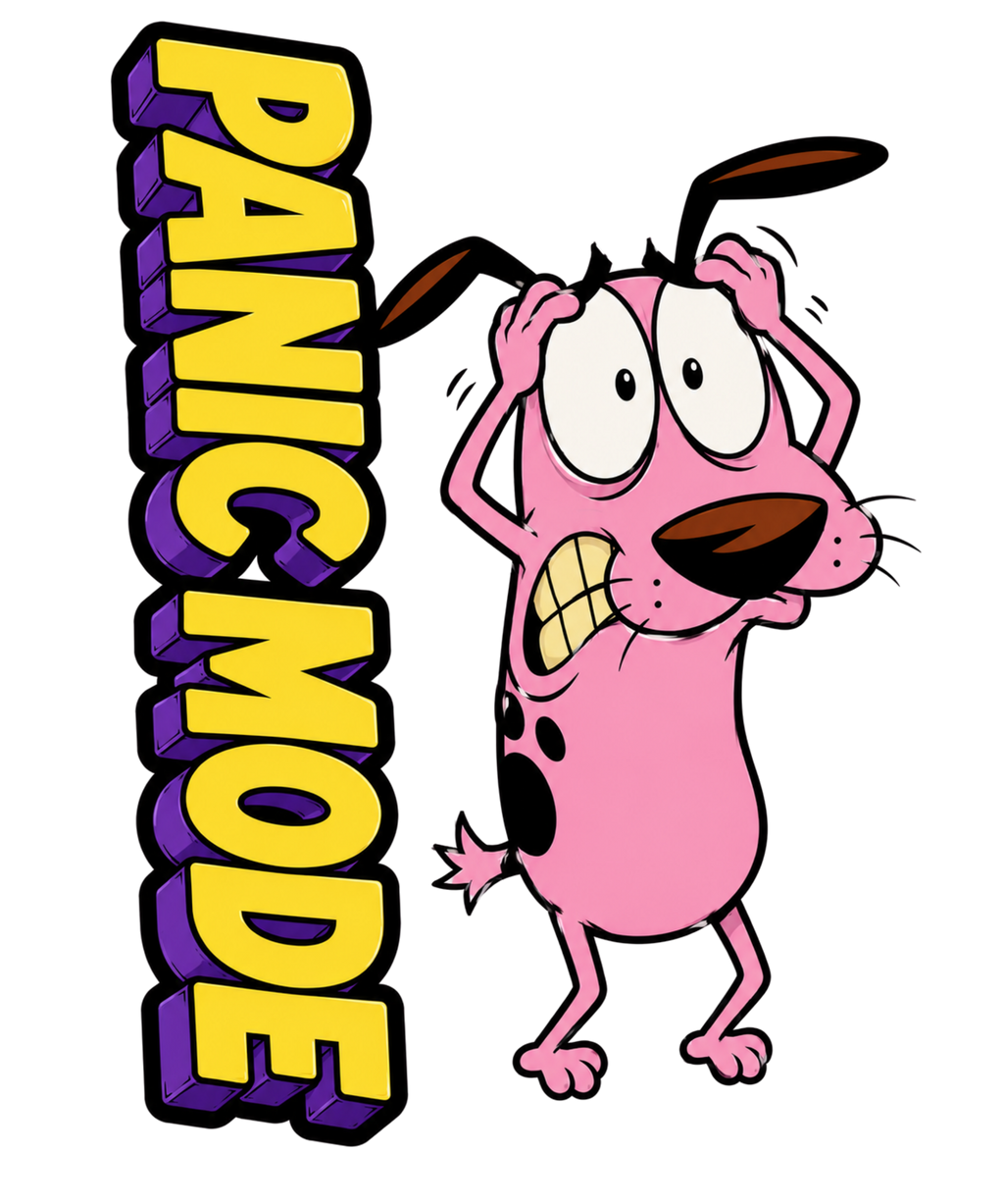 Panic Mode Scared Pink Dog Retro Cartoon