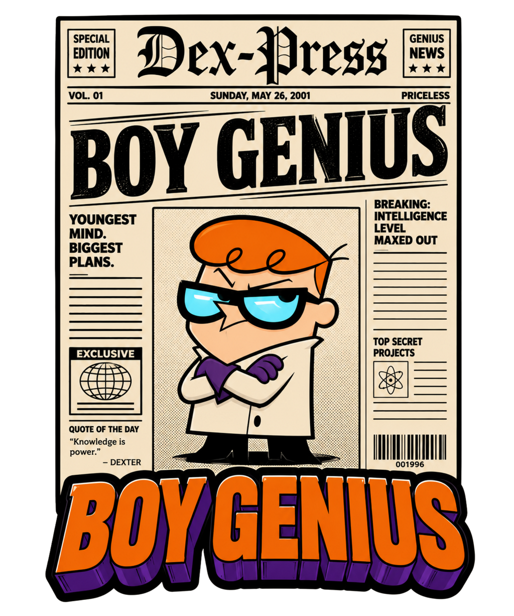 Boy Genius Newspaper Dexter Lab Retro 90s Cartoon Vintage Press