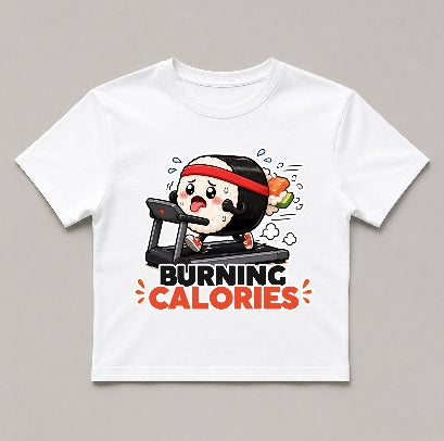 Burning Calories - Funny Sushi On Treadmill Fitness Workout Graphic T-Shirt