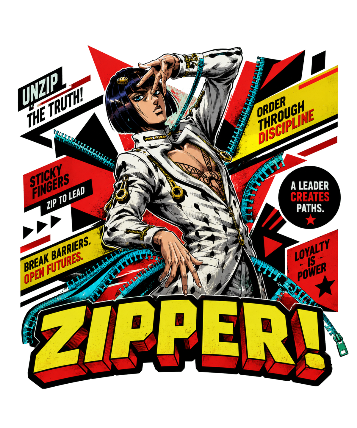 Bruno Bucciarati Sticky Fingers Zipper Anime Art