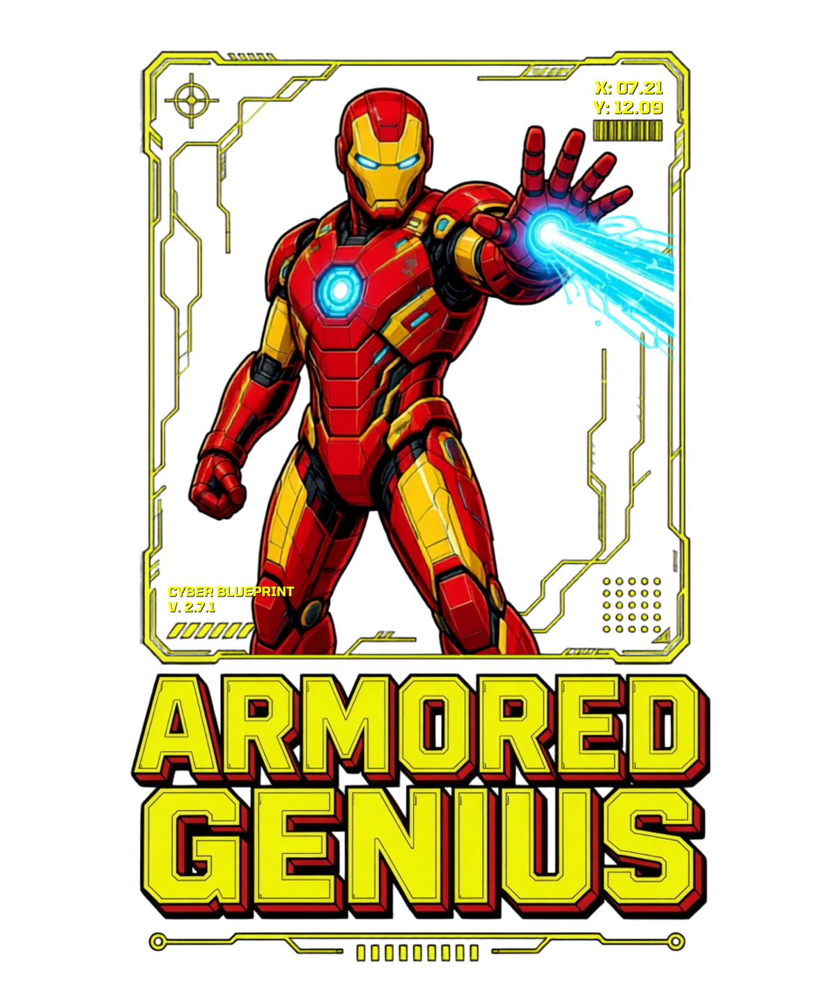 Armored Genius Tech Blueprint Repulsor Beam Superhero Comic Art