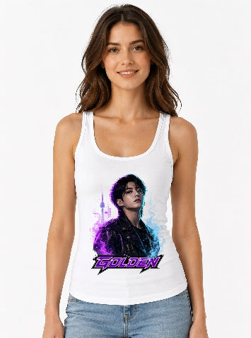 Golden Cyberpunk K-Pop Idol Leather Jacket GraphicGolden Cyberpunk K-Pop Idol Leather Jacket Graphic